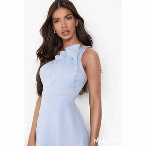 BooHoo One Shoulder Pleated Detail MIDI Skater Dress 18